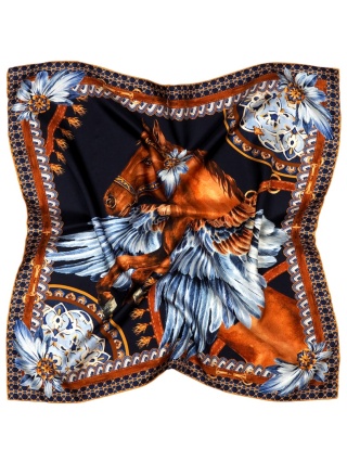 Silk scarf female silver horse, twill 68x68 cm AD7-011t