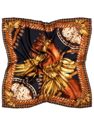 Silk scarf female gold horse, twill 88x88 cm AD-010t