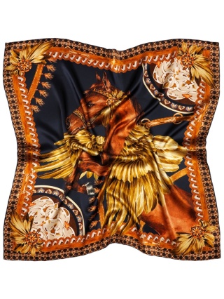 Silk scarf female gold horse 88x88 cm AD-010s