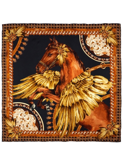 Jedwabna apaszka damska koń złoty, twill 68x68 cm AD7-010t