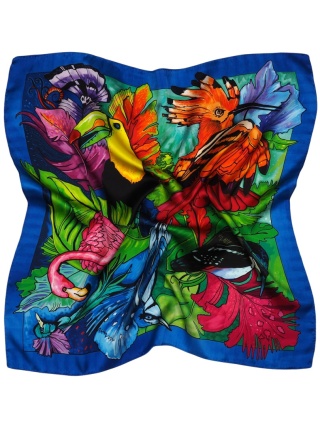 Silk scarf paradise birds 68x68cm