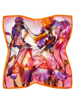 Orange silk scarf with flowers and fairy 68x68cm AD7-490