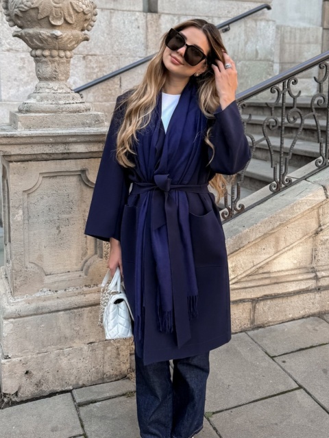 Granatowy szal damski zimowy Cashmere Touch Collection 200x70cm