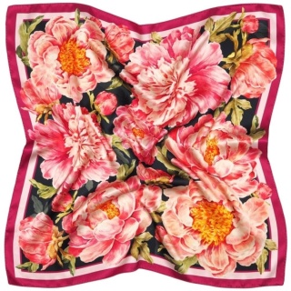 Jedwabna apaszka dwustronna piwonie 53x53cm AD5-017