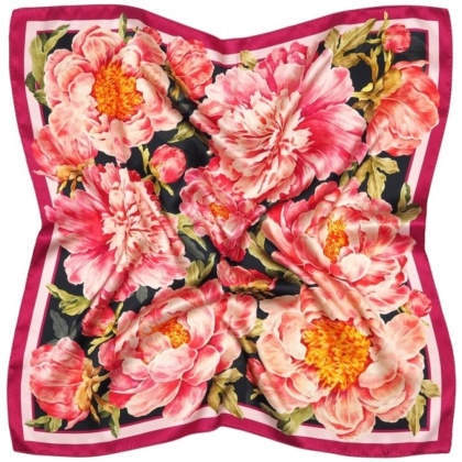 Silk scarf double-sided peony 53x53cm AD5-017