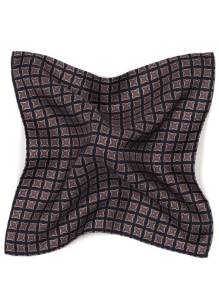 Navy Blue Silk Pocket Square with Micro Pattern 30x30 cm PJ-395