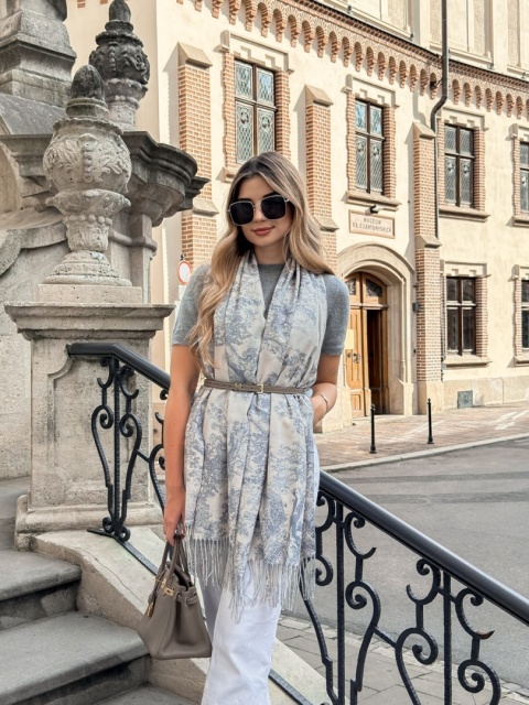 Szalik zimowy Toile de Jouy Collection szary 200x70cm