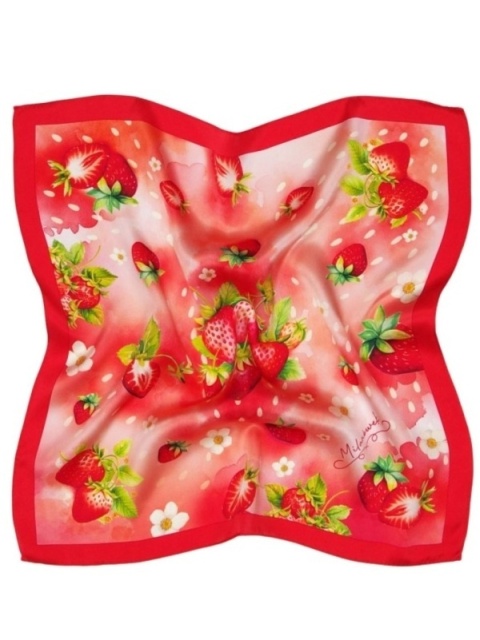 Jedwabna apaszka w truskawki z Milanówka 53x53cm AD5-071
