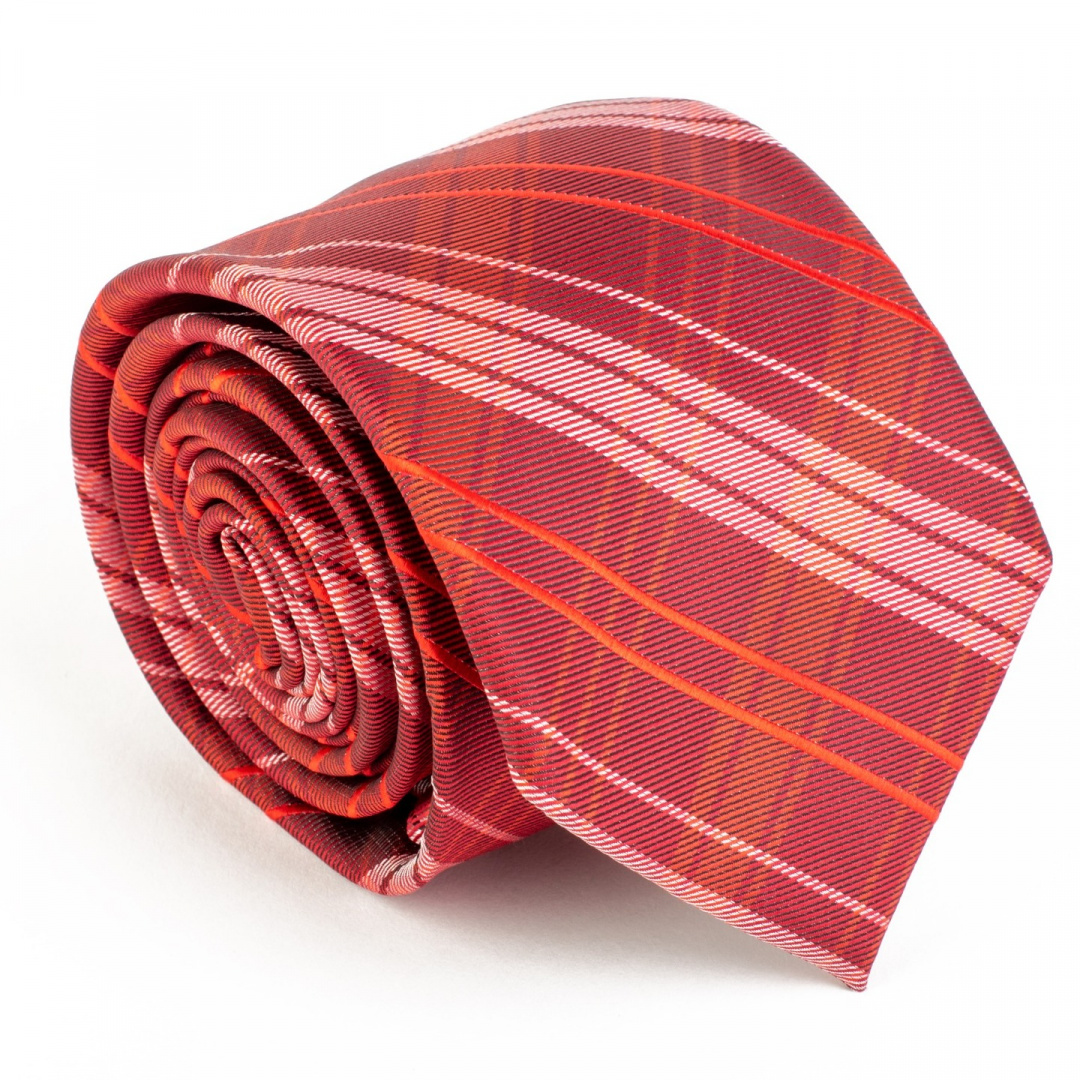 OUTLET-KM-118 Czerwony krawat ze wzorem