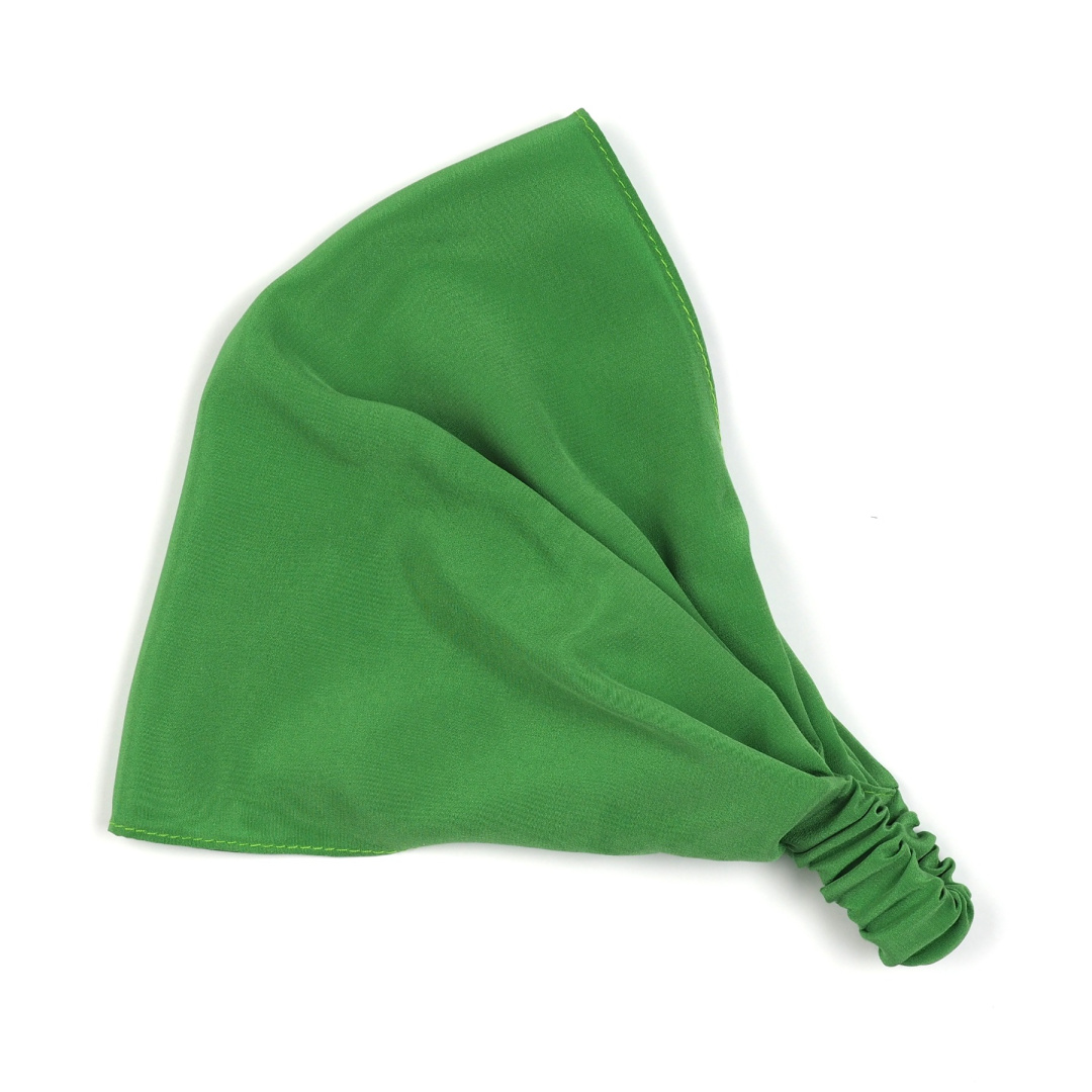 CHJ-008 Jedwabna chustka na gow z gumk damska zielona