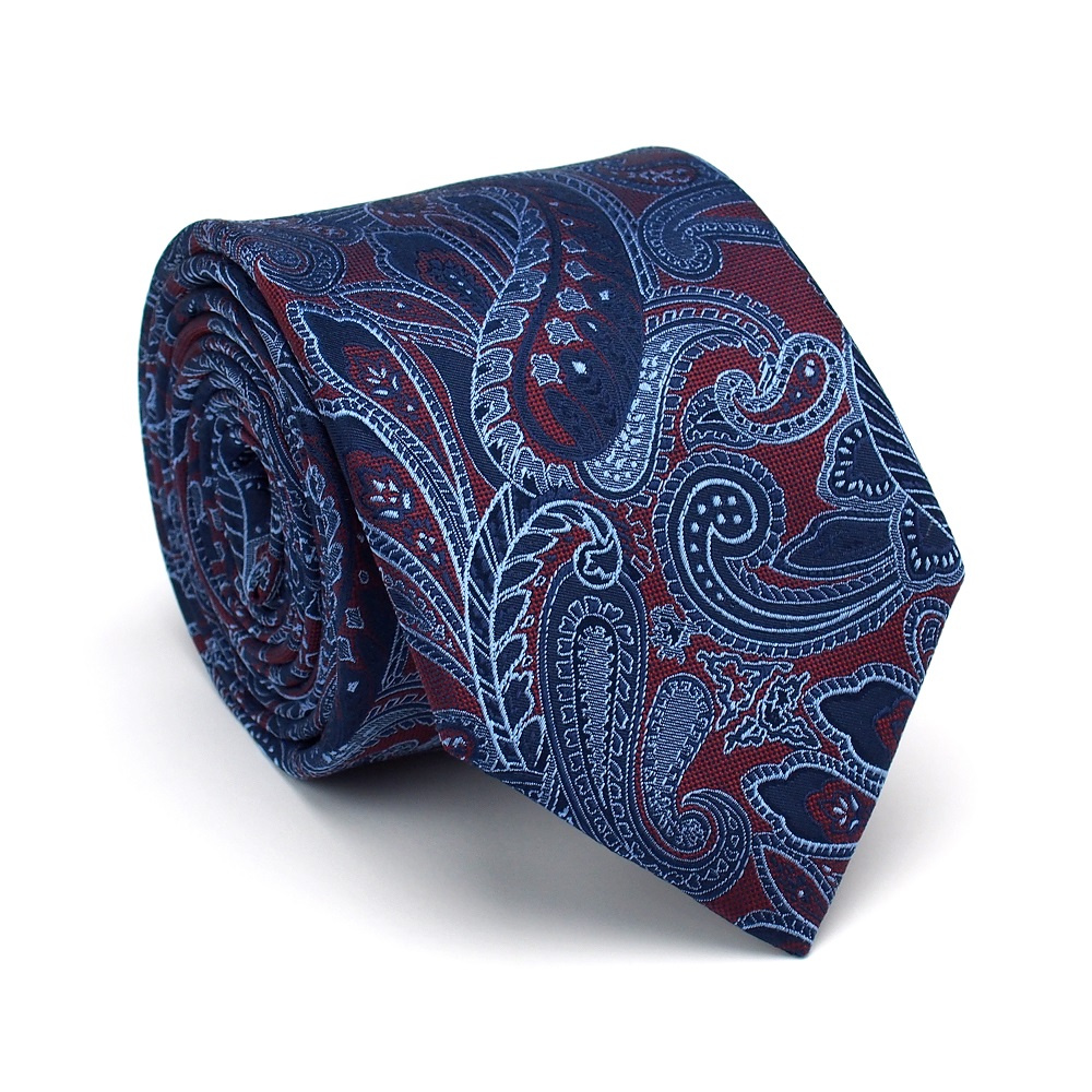 KR-004 Ekskluzywny krawat mski z modnym wzorem paisley 100% jedwab