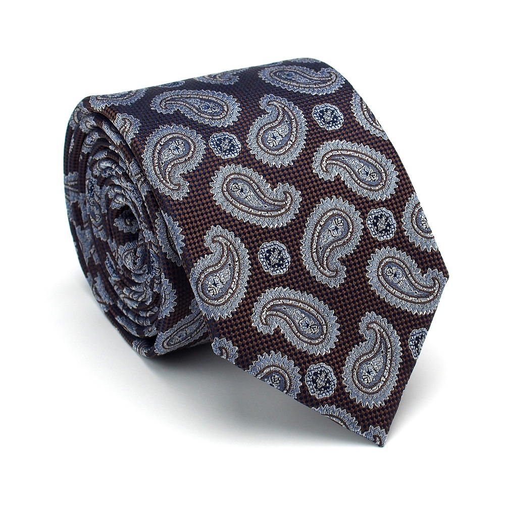 KR-005 Ekskluzywny krawat mski z modnym wzorem paisley 100% jedwab
