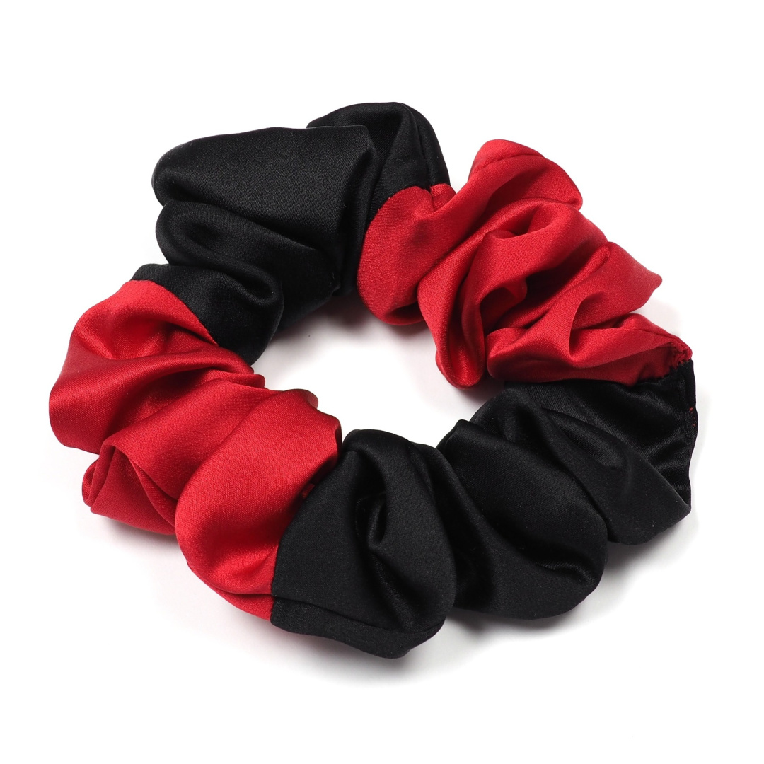 JGS-036 Gumka jedwabna, satynowa gumka scrunchie do wosw, czerwono-czarna